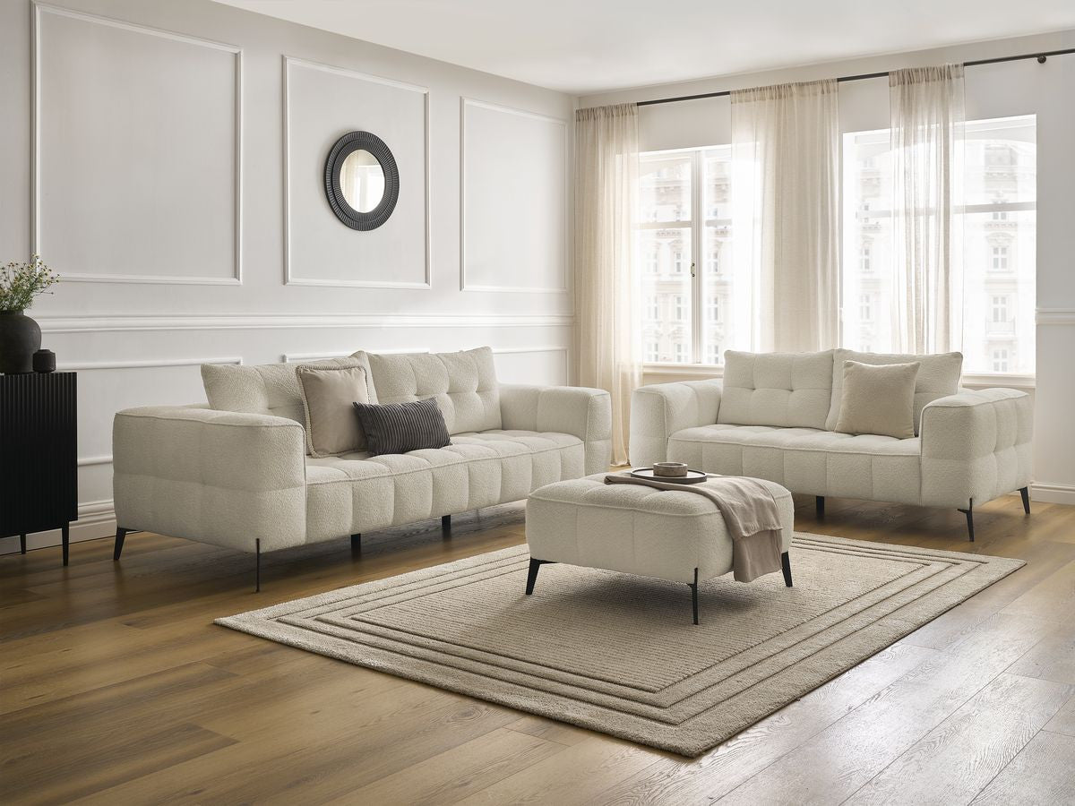 Ensemble canapé droit fixe 3 + 2 places ANIS tissu bouclette avec pouf
