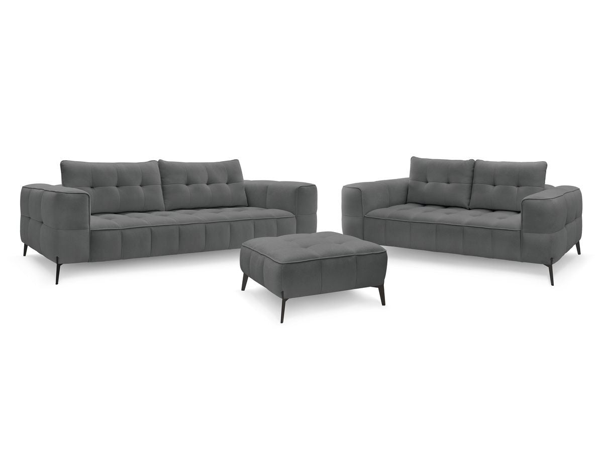 Ensemble canapé droit fixe 3 + 2 places ANIS tissu texturé avec pouf