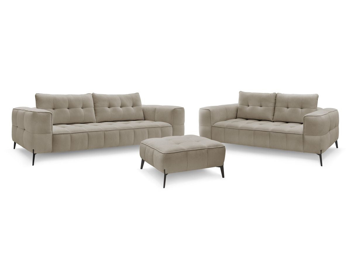 Ensemble canapé droit fixe 3 + 2 places ANIS tissu texturé avec pouf