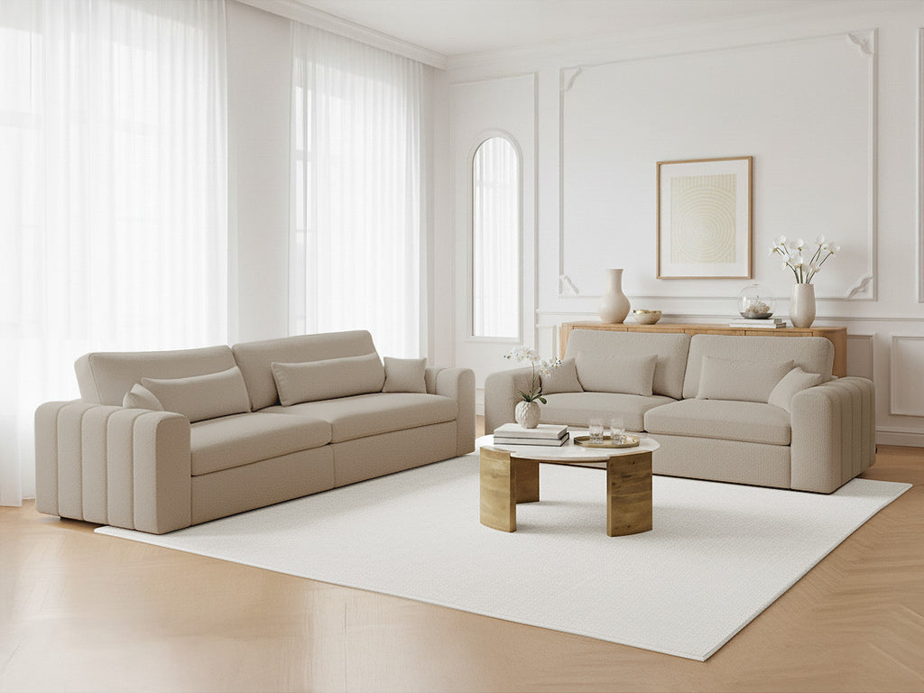 Ensemble canapé droit fixe 3 + 2 places BELMONT tissu bouclette