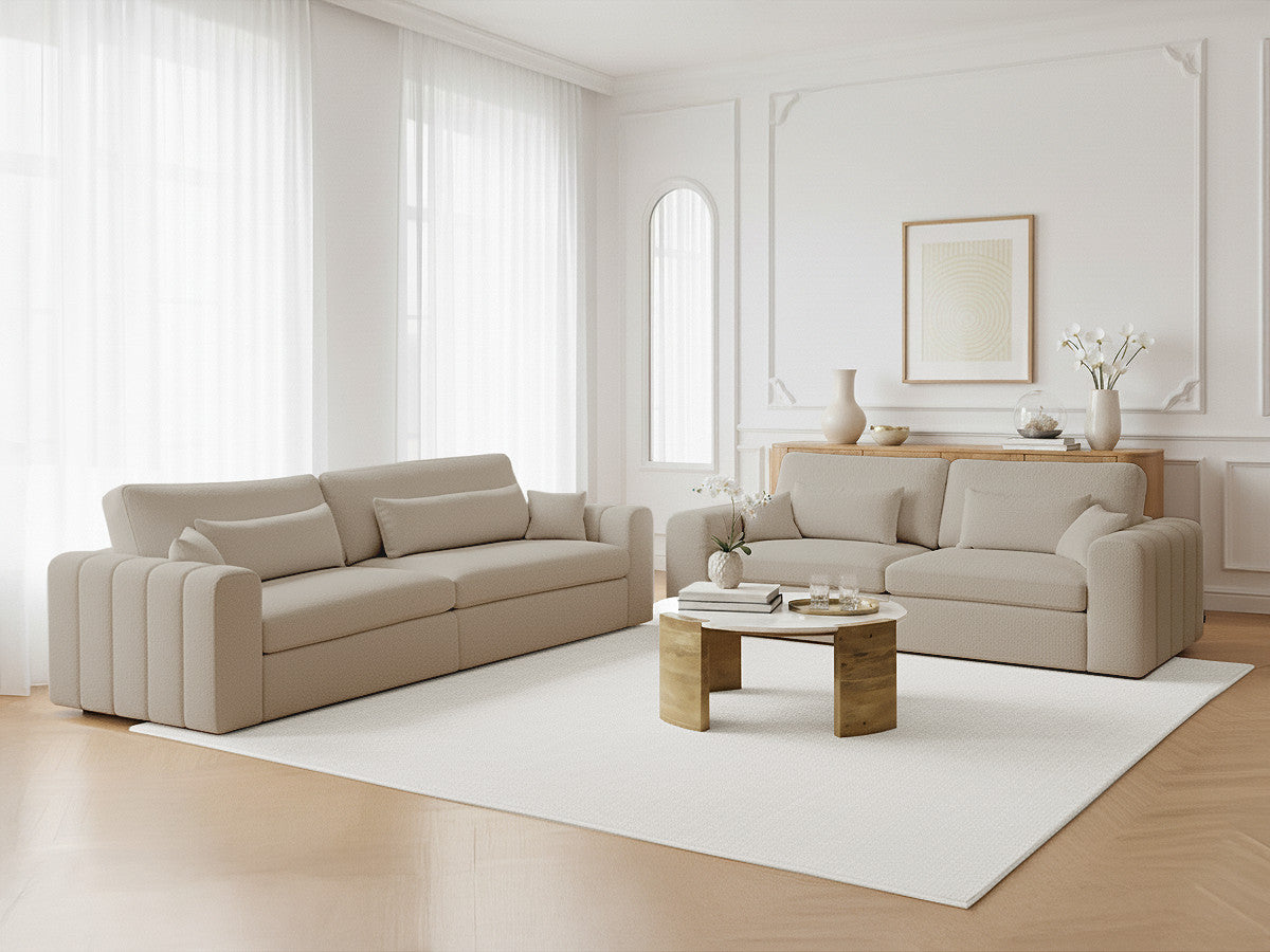 Ensemble canapé droit fixe 3 + 2 places BELMONT tissu bouclette