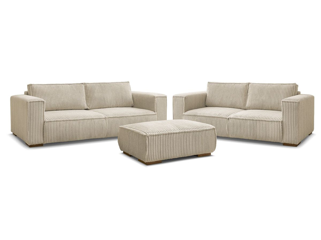 Ensemble canapé droit fixe 3 + 2 places CHELSEA gros velours côtelé avec pouf