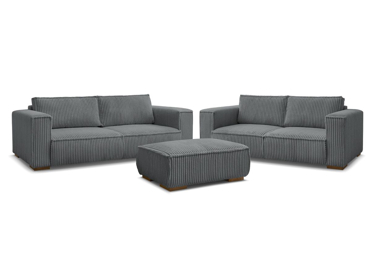 Ensemble canapé droit fixe 3 + 2 places CHELSEA gros velours côtelé avec pouf