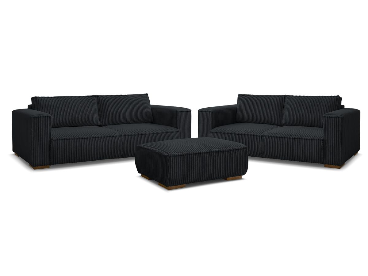 Ensemble canapé droit fixe 3 + 2 places CHELSEA gros velours côtelé avec pouf
