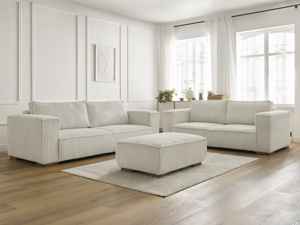 Ensemble canapé droit fixe 3 + 2 places CHELSEA gros velours côtelé avec pouf