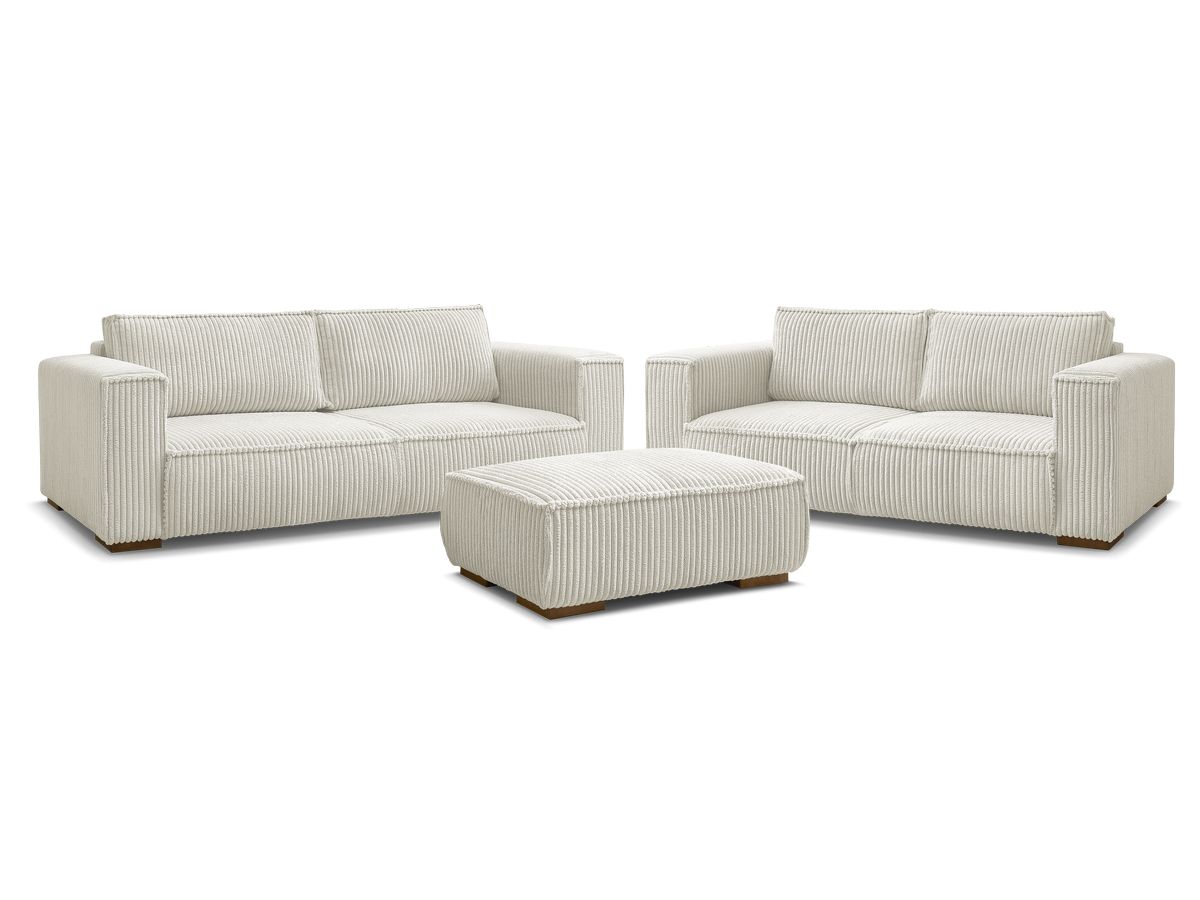 Ensemble canapé droit fixe 3 + 2 places CHELSEA gros velours côtelé avec pouf
