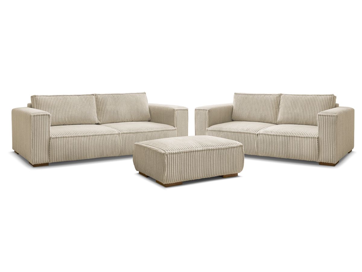 Ensemble canapé droit fixe 3 + 2 places CHELSEA gros velours côtelé avec pouf