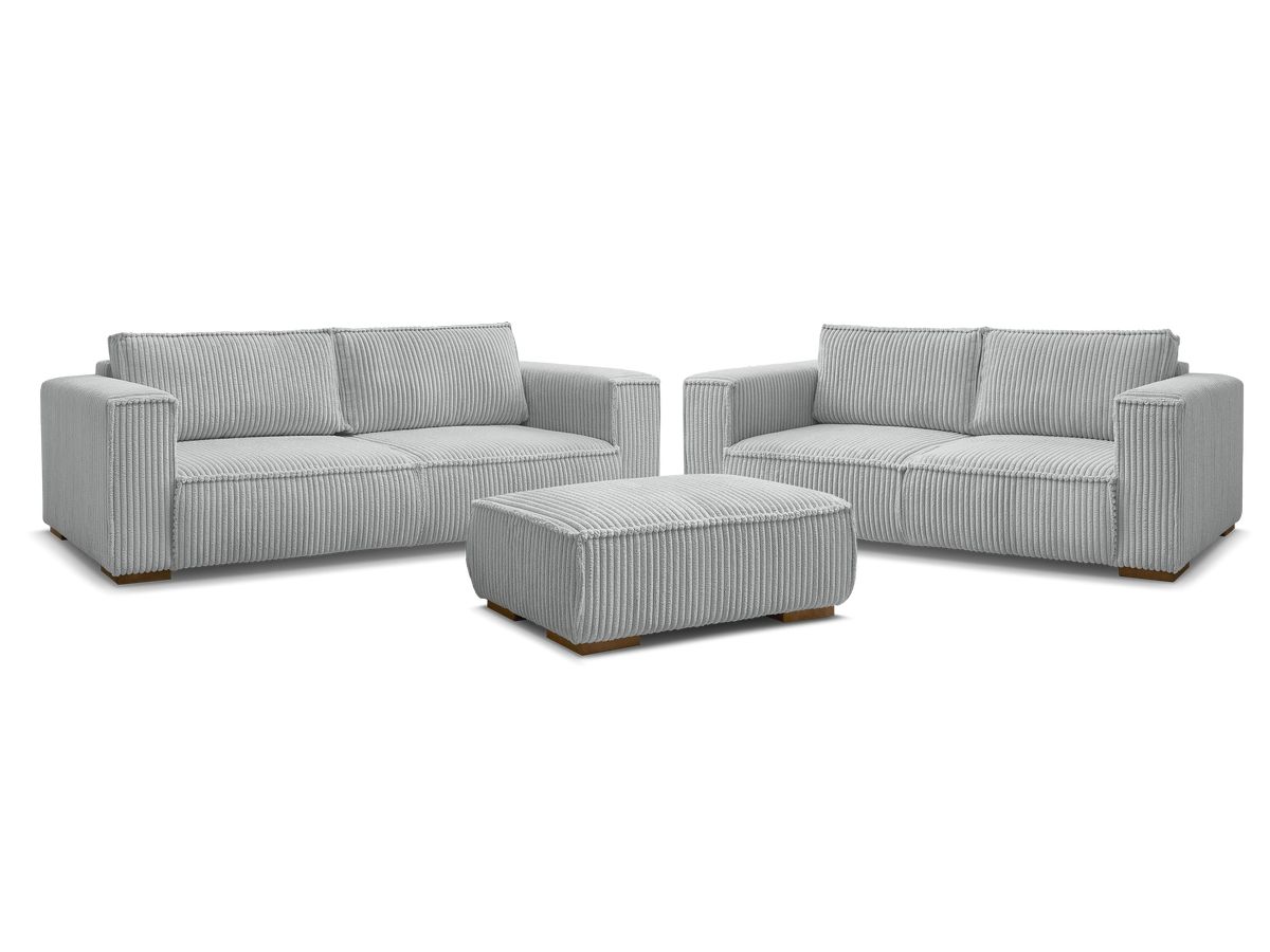 Ensemble canapé droit fixe 3 + 2 places CHELSEA gros velours côtelé avec pouf