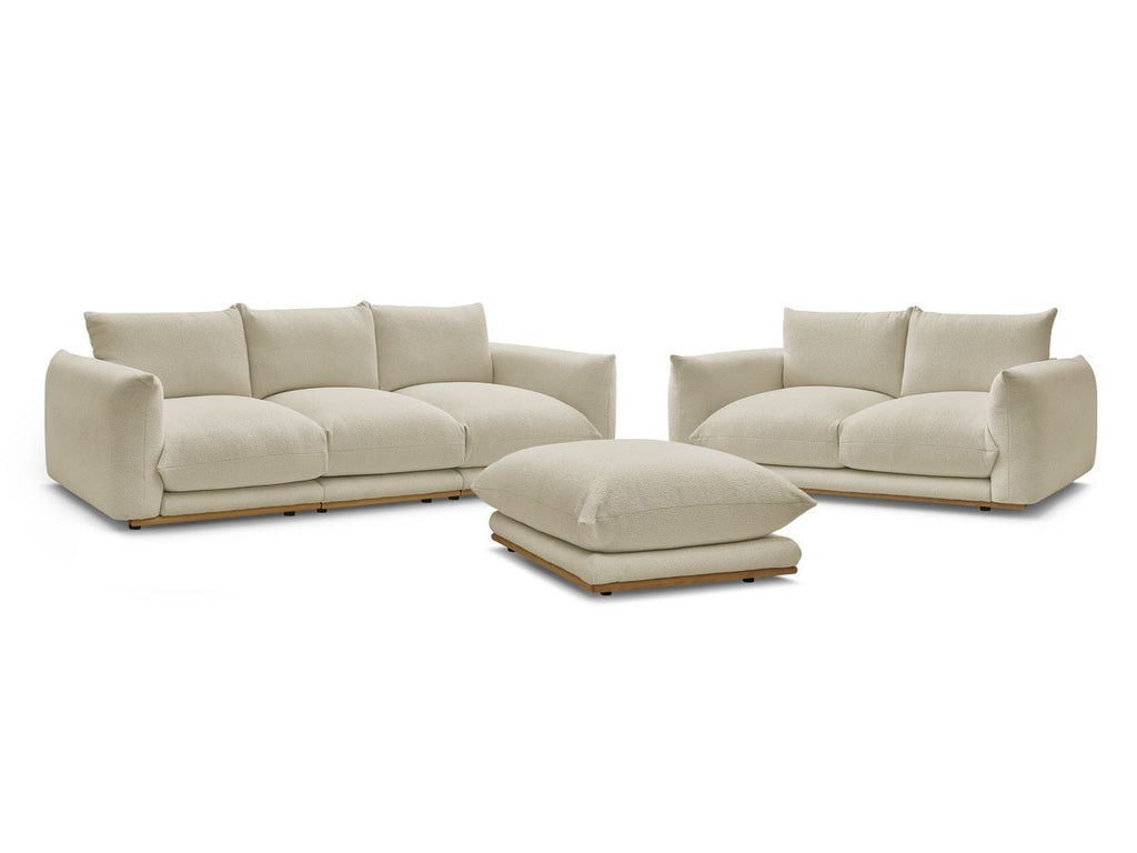 Ensemble canapé droit fixe 3 + 2 places ERNEST tissu bouclette avec pouf