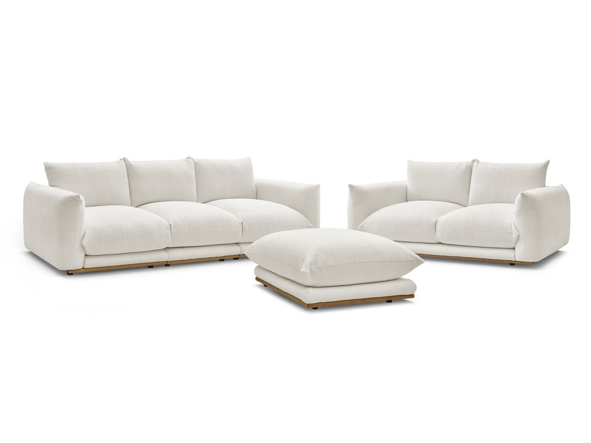 Ensemble canapé droit fixe 3 + 2 places ERNEST tissu bouclette avec pouf