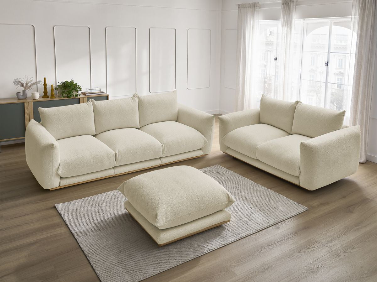 Ensemble canapé droit fixe 3 + 2 places ERNEST tissu bouclette avec pouf