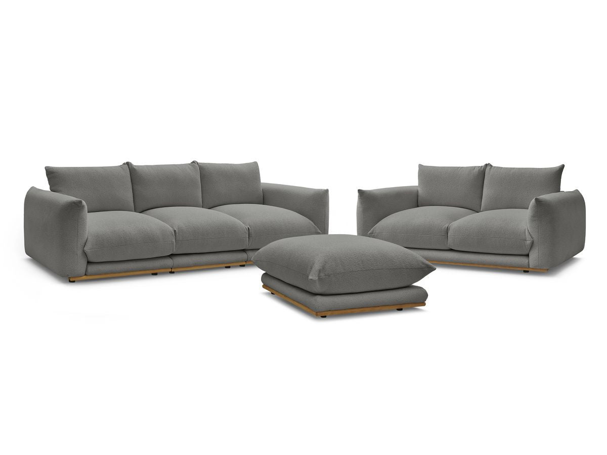 Ensemble canapé droit fixe 3 + 2 places ERNEST tissu bouclette avec pouf