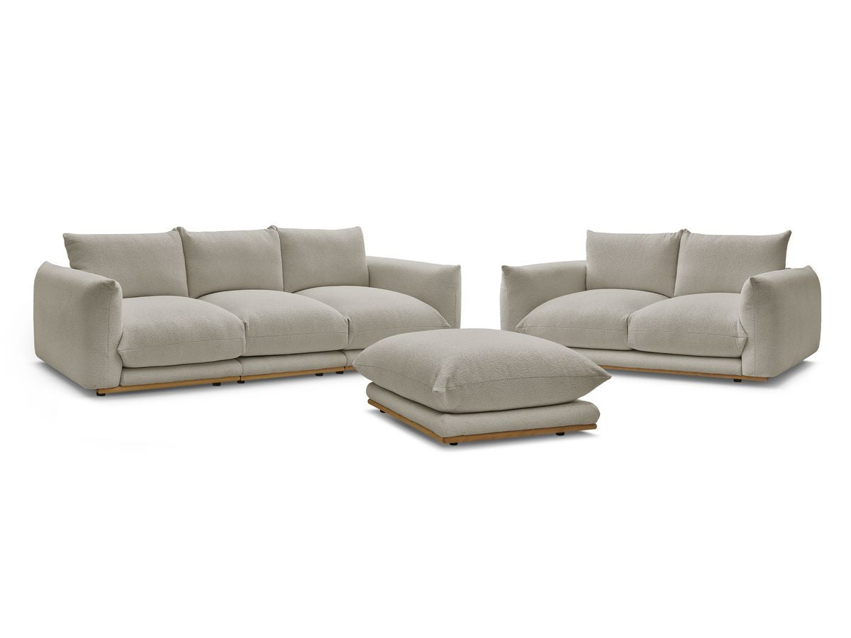 Ensemble canapé droit fixe 3 + 2 places ERNEST tissu bouclette avec pouf