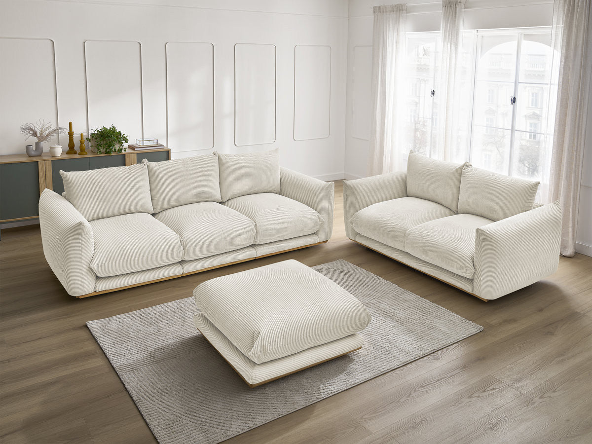 Ensemble canapé droit fixe 3 + 2 places ERNEST tissu velours côtélé avec pouf
