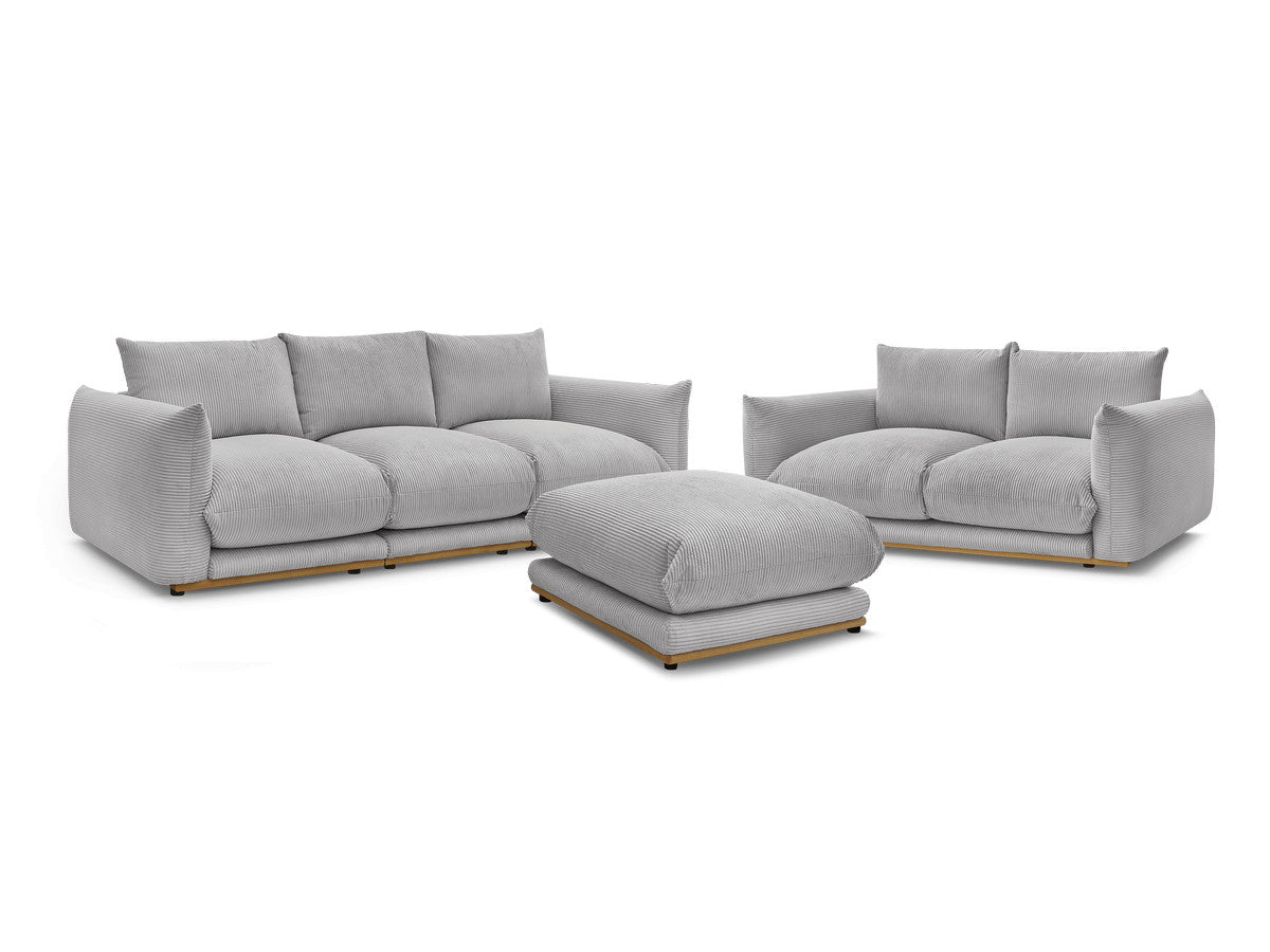 Ensemble canapé droit fixe 3 + 2 places ERNEST tissu velours côtélé avec pouf