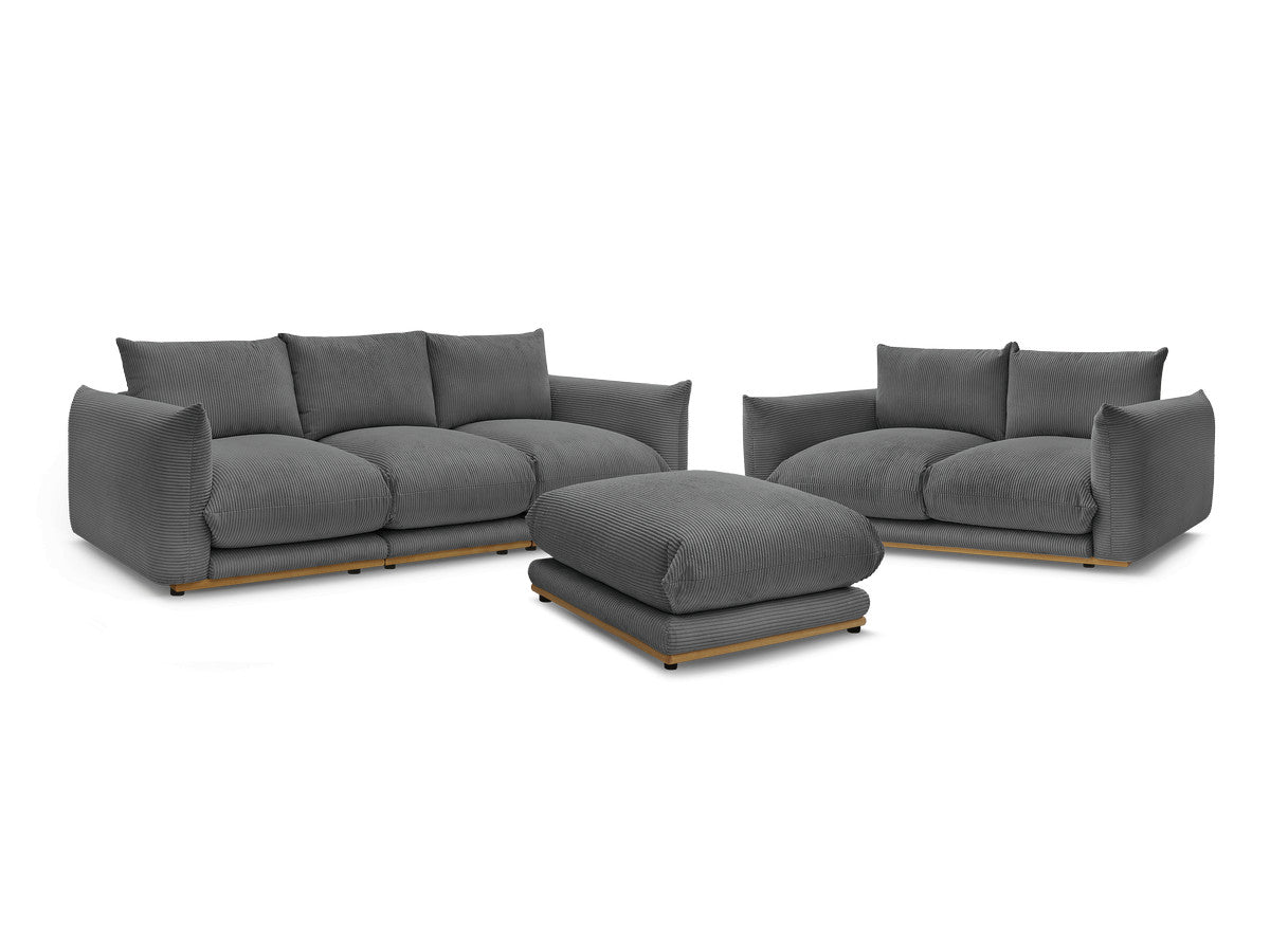 Ensemble canapé droit fixe 3 + 2 places ERNEST tissu velours côtélé avec pouf