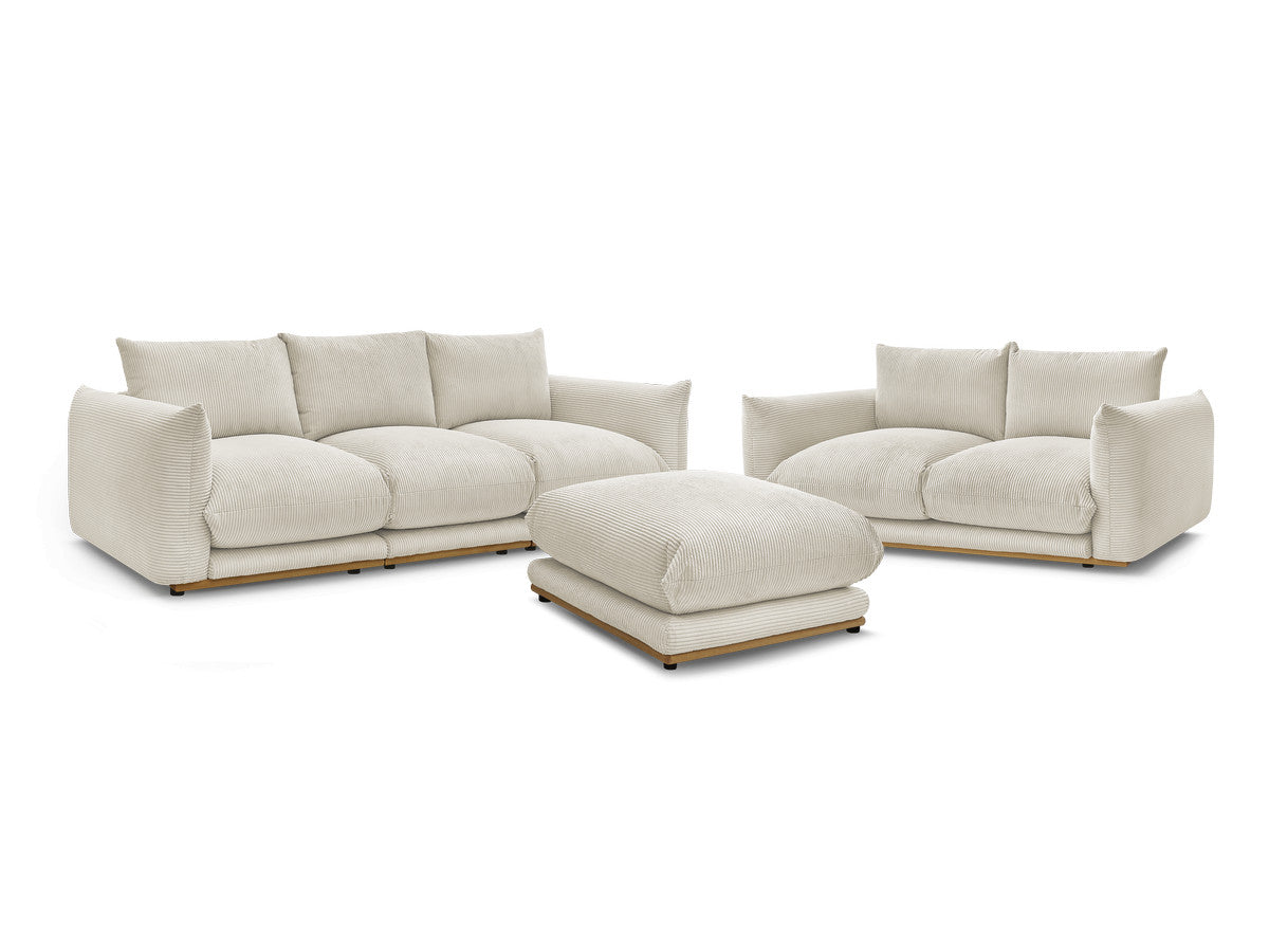 Ensemble canapé droit fixe 3 + 2 places ERNEST tissu velours côtélé avec pouf