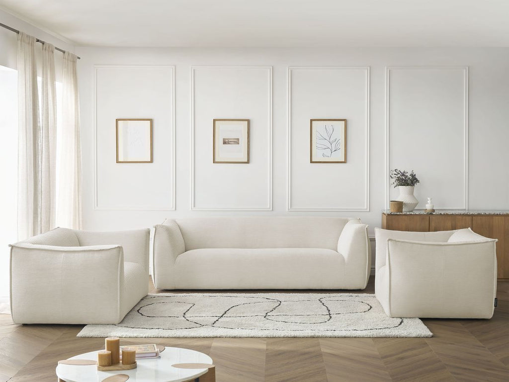 Ensemble canapé droit fixe 3 + 2 places + fauteuil GIORGIA velours côtelé