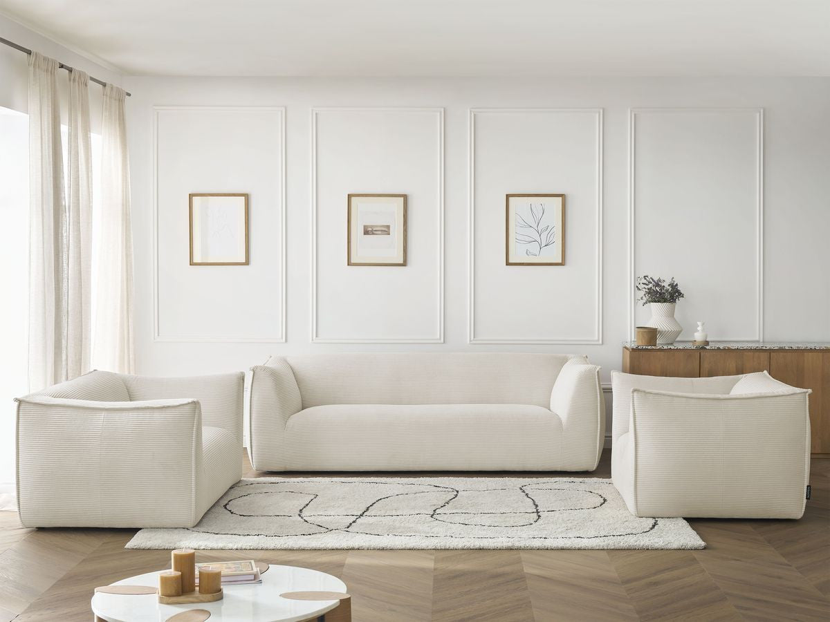 Ensemble canapé droit fixe 3 + 2 places + fauteuil GIORGIA velours côtelé