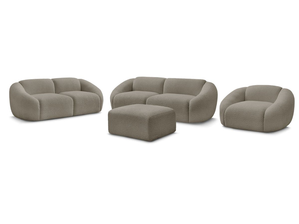 Ensemble canapé droit fixe 3 + 2 places + fauteuil TINA tissu bouclette avec pouf