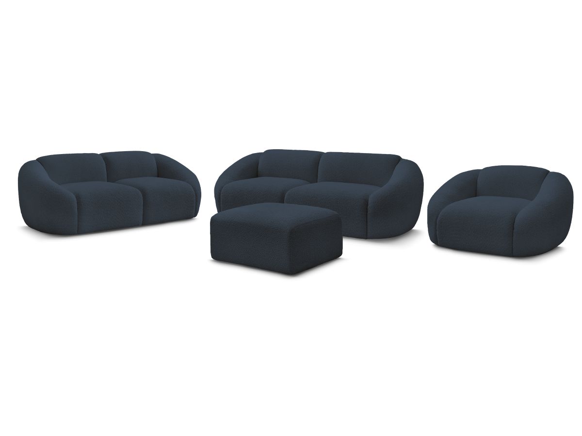 Ensemble canapé droit fixe 3 + 2 places + fauteuil TINA tissu bouclette avec pouf