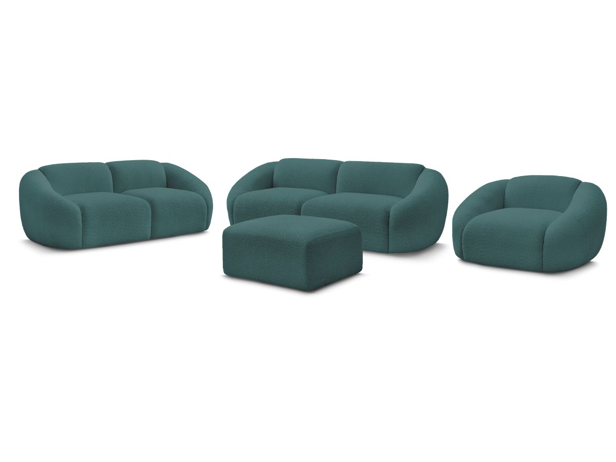 Ensemble canapé droit fixe 3 + 2 places + fauteuil TINA tissu bouclette avec pouf