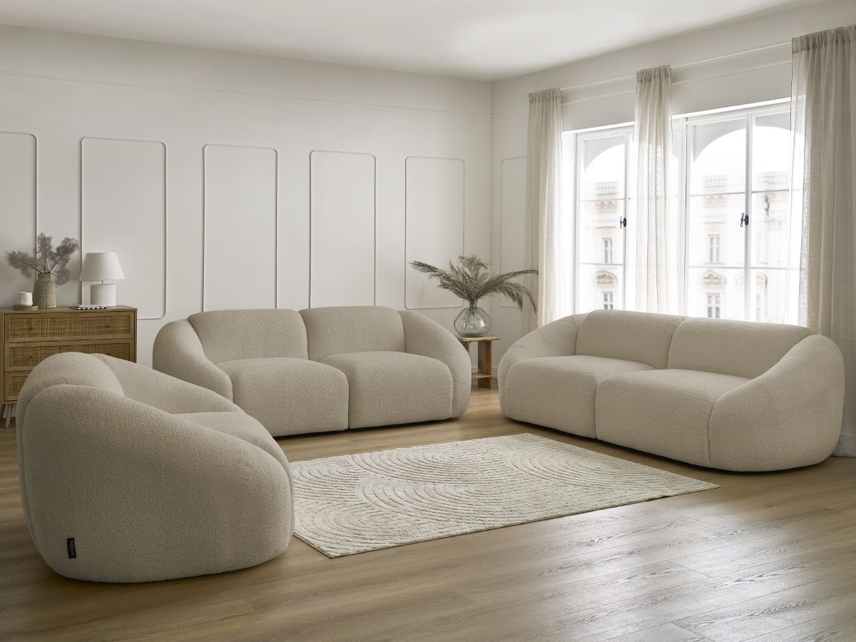 Ensemble canapé droit fixe 3 + 2 places + fauteuil TINA tissu bouclette