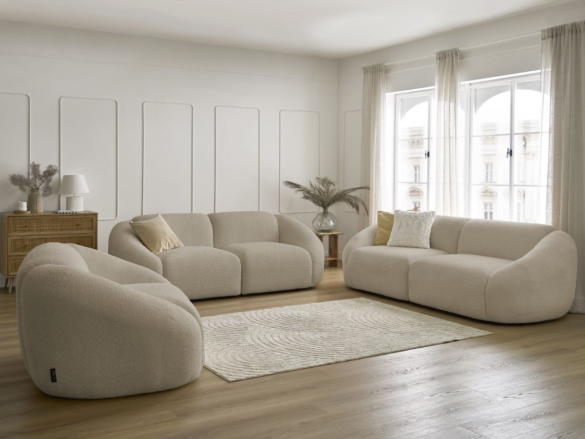 Ensemble canapé droit fixe 3 + 2 places + fauteuil TINA tissu bouclette