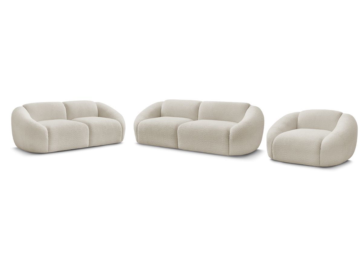 Ensemble canapé droit fixe 3 + 2 places + fauteuil TINA tissu bouclette