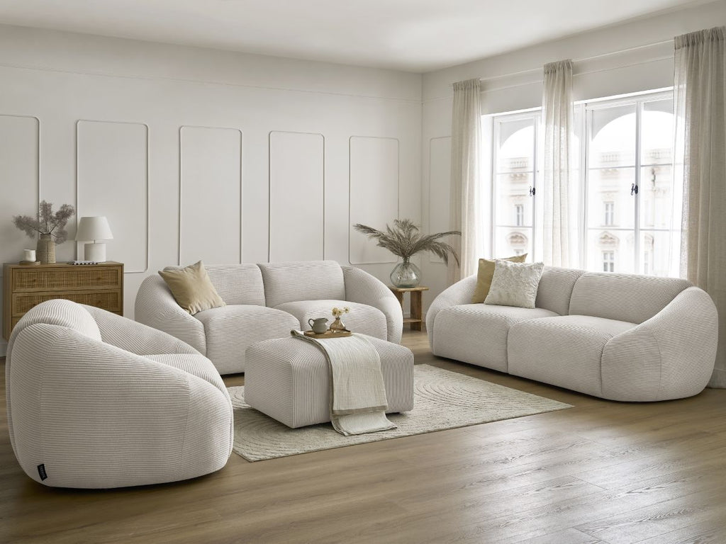 Ensemble canapé droit fixe 3 + 2 places + fauteuil TINA velours côtelé avec pouf