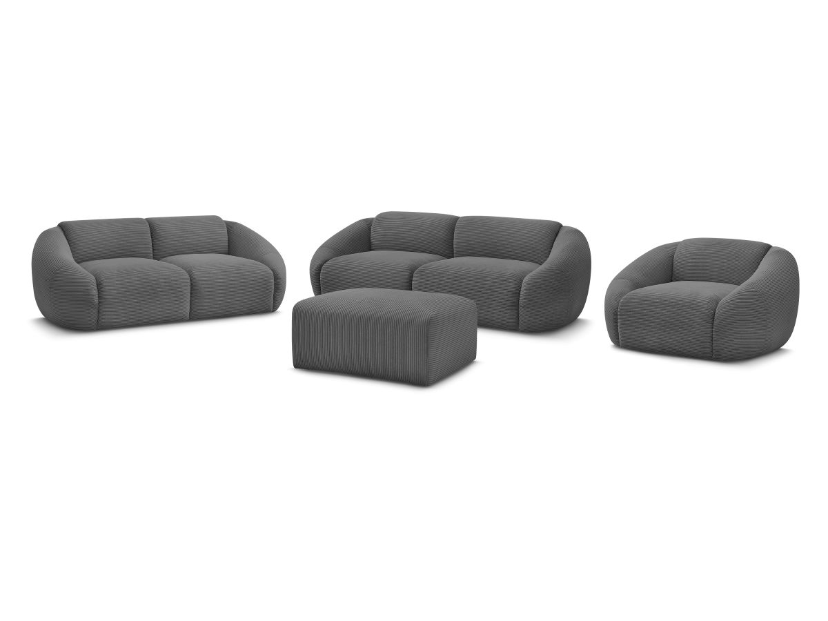 Ensemble canapé droit fixe 3 + 2 places + fauteuil TINA velours côtelé avec pouf