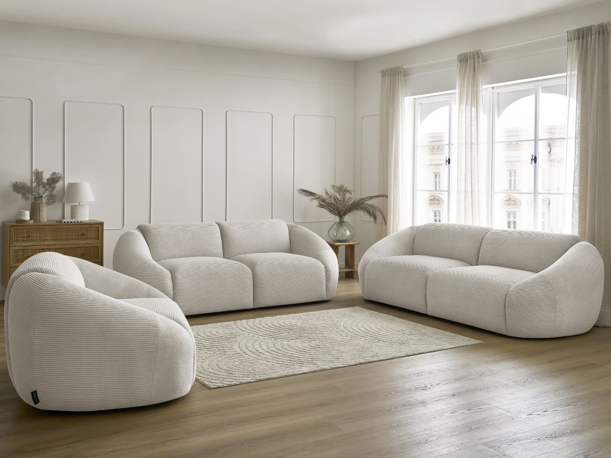 Ensemble canapé droit fixe 3 + 2 places + fauteuil TINA velours côtelé