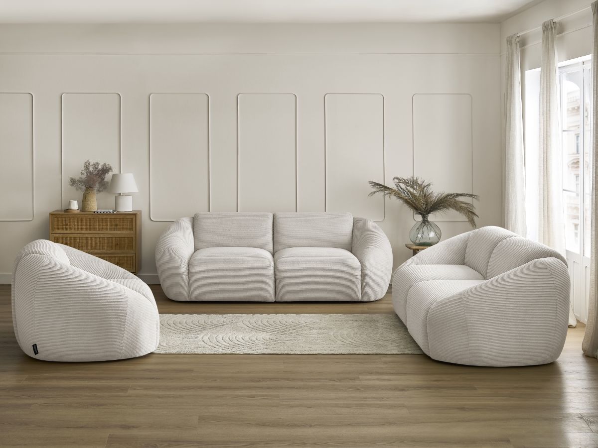Ensemble canapé droit fixe 3 + 2 places + fauteuil TINA velours côtelé