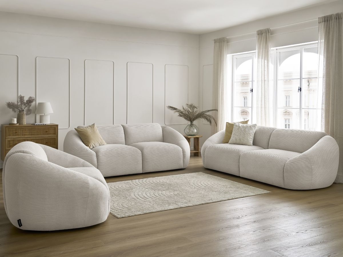 Ensemble canapé droit fixe 3 + 2 places + fauteuil TINA velours côtelé