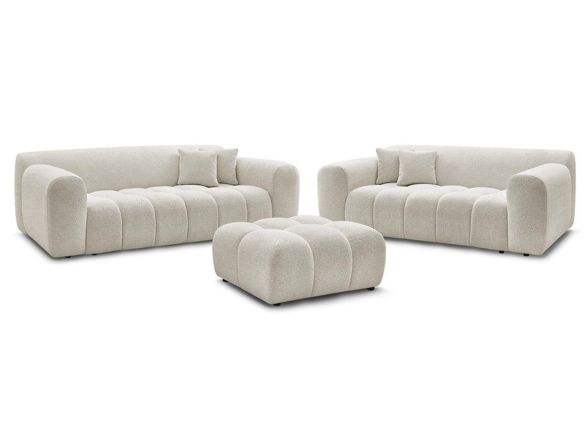 Ensemble canapé droit fixe 3 + 2 places MELISSE tissu chiné avec pouf