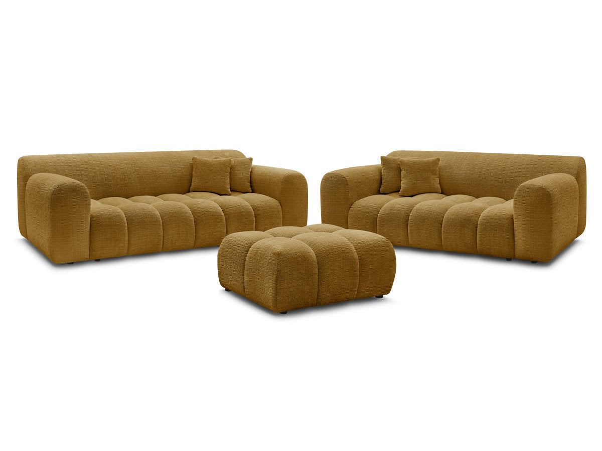 Ensemble canapé droit fixe 3 + 2 places MELISSE tissu texturé avec pouf