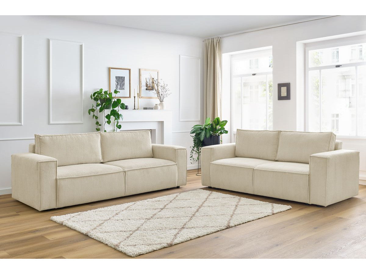 Ensemble canapé droit fixe 3 + 2 places NIHAD velours côtelé