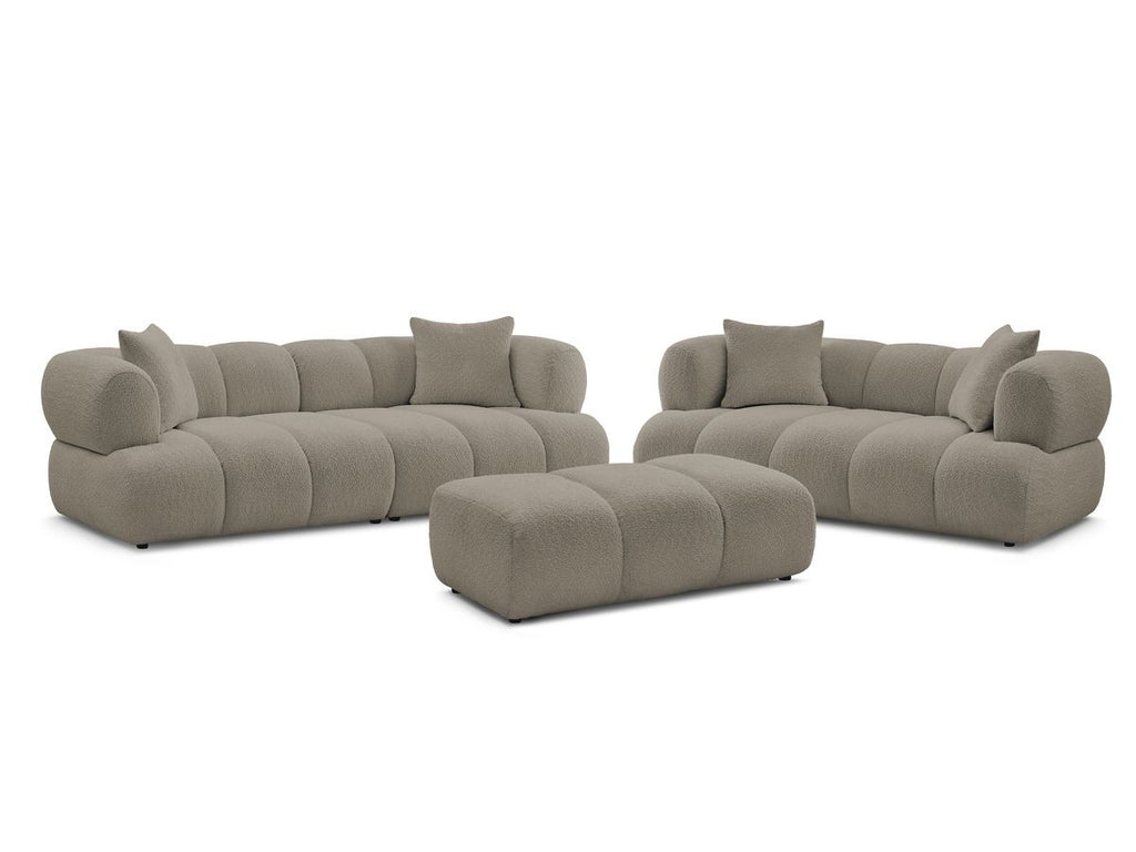 Ensemble canapé droit fixe 3 + 2 places PAMIRA tissu bouclette avec pouf