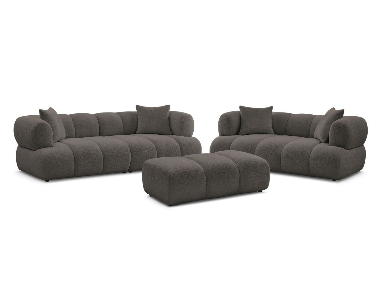 Ensemble canapé droit fixe 3 + 2 places PAMIRA tissu bouclette avec pouf
