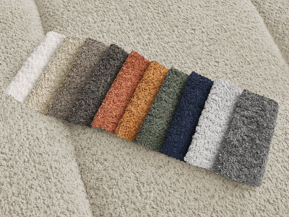 Ensemble canapé droit fixe 3 + 2 places PAMIRA tissu bouclette avec pouf