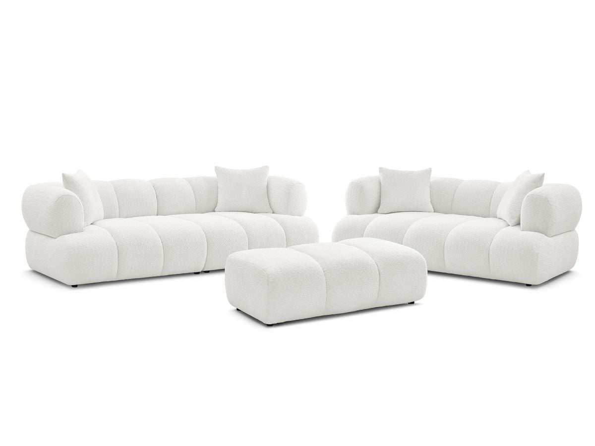 Ensemble canapé droit fixe 3 + 2 places PAMIRA tissu bouclette avec pouf