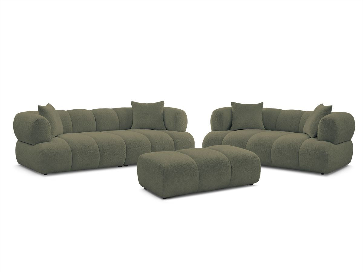 Ensemble canapé droit fixe 3 + 2 places PAMIRA tissu bouclette avec pouf