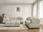 Ensemble canapé droit fixe 3 + 2 places PAMIRA tissu bouclette avec pouf