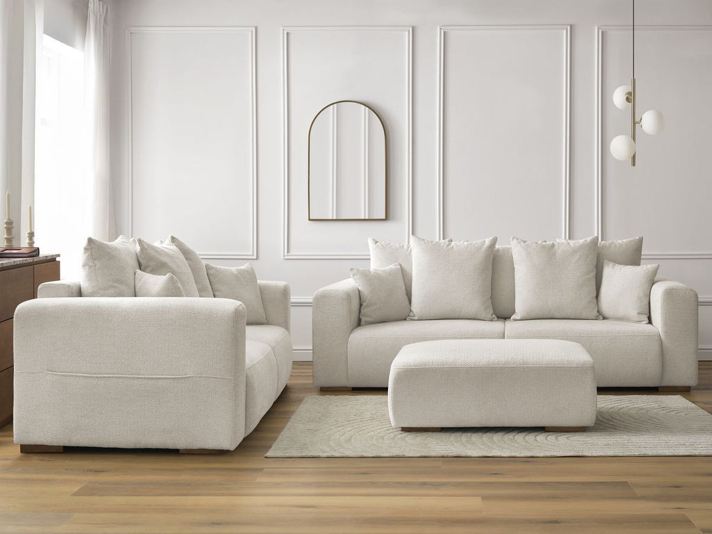 Ensemble canapé droit fixe 3 + 2 places SIDONIE tissu chiné avec pouf