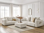 Ensemble canapé droit fixe 3 + 2 places SIDONIE tissu chiné avec pouf