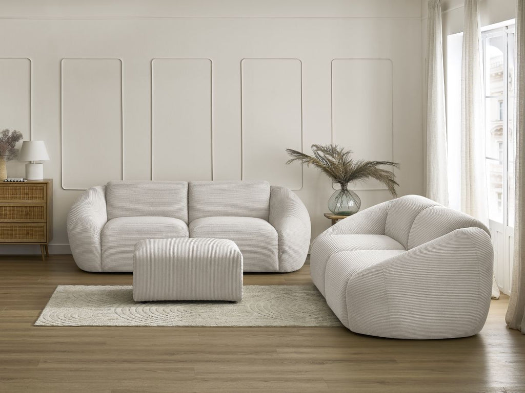 Ensemble canapé droit fixe 3 + 2 places TINA velours côtelé avec pouf