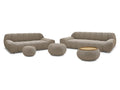 Ensemble canapé droit fixe 3 + 2 places HAYDEN tissu mesh avec 1 pouf grand avec plateau, 1 pouf grand et 1 pouf petit