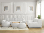 Ensemble canapé droit fixe 3 + 2 places HAYDEN tissu mesh avec 1 pouf grand avec plateau, 1 pouf grand et 1 pouf petit
